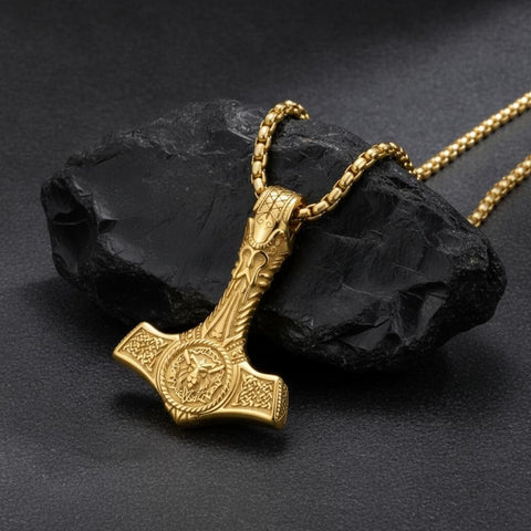 14K Gold Plated Celtic Knot Viking Thor Hammer Pendant Necklace