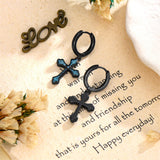 Sterling Silver Black Sword Cross Hoop Earrings Gift for Men Women