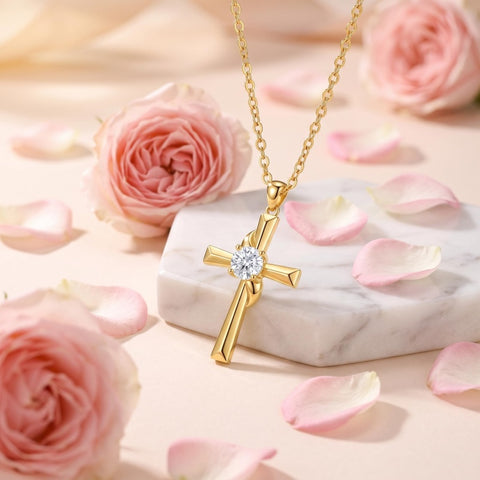 10K 14K 18K Gold Cross Pendant Necklace Religious Jewelry Gifts for Men and Women