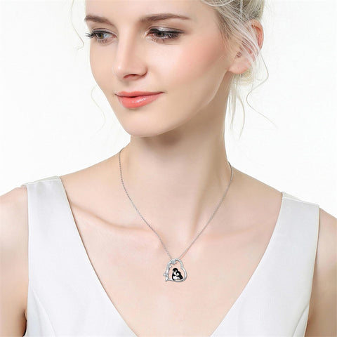 Sterling Silver Cubic Zircon Mother Daughter Mama Bear Giraffe Elephants Otters Penguins Heart Pendant Necklace