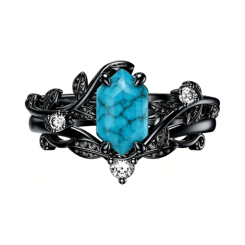 Sterling Silver Personalized Engraved 1-3CT Turquoise Engagement  Wedding Promise Ring Set for Her