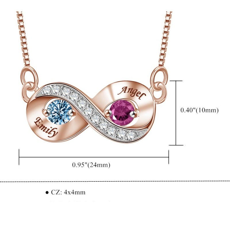 14K Gold 2  Simulated Birthstone Personalized Engraved Pendant Necklace for Women