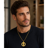 14K Gold Plated Black Onyx Patron Saint Medal Religious Amulet Pendant Necklace for Men