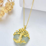 14k Gold Plated Sterling Silver Round Jade Tree of Life Necklace Good Fortune Jewelry for Women