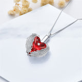 Sterling Silver Heart Crystal Angel Wing Urn Necklace For Ashes