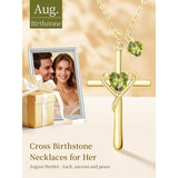14K Gold Plated Birthstone Rose Cross Necklace for Women Faith Jewelry Gift