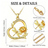 10K 14K 18K  Gold Cubic Zirconia Heart Shaped Bee Butterfly Dragonfly  Necklace Engraved with  I Love Your Forever
