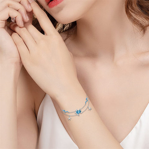 Sterling Silver Turtle Multi-layered Anklet