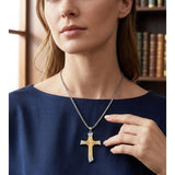 14K Gold Plated Two Tone Cross Pendant Necklace Christian Jewelry Religious Gift
