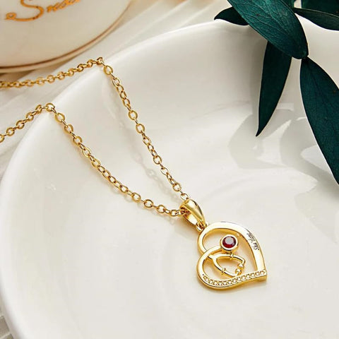 10K 14K 18K Gold Birthstone Stethoscope Pendant Necklace