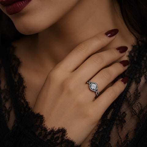Sterling Silver 10K 14K 18K Gold Custom Engraved Moissanite Engagement Wedding Ring Halloween Gift