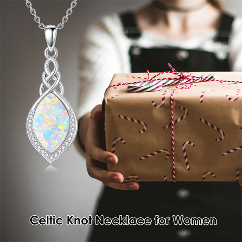 Sterling Silver Teardrop Moonstone Turquoise White Opal  Celtic Knot Pendant Necklace for Women
