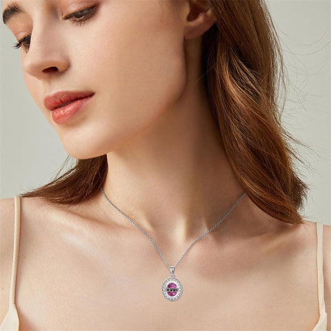 Sterling Silver Custom Birthstone Engraved Class Pendant Necklace