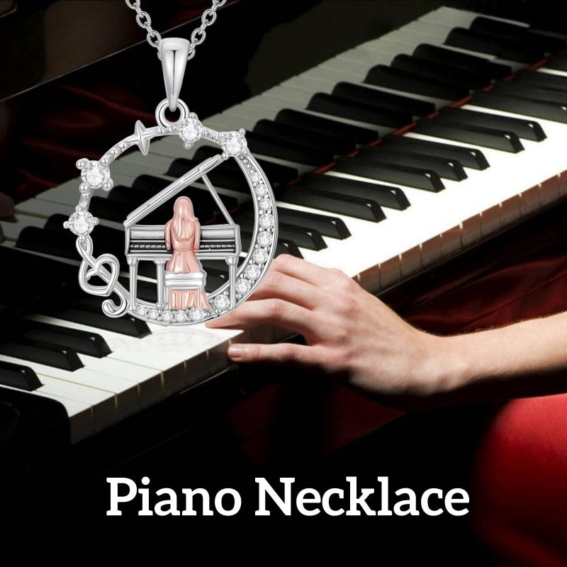 Sterling Silver Cubic Zirconia Piano Pendant Necklace for Music Lovers