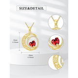 10K 14K 18K Gold Heart Birthstone Moon and Star Pendant  Necklace for Women