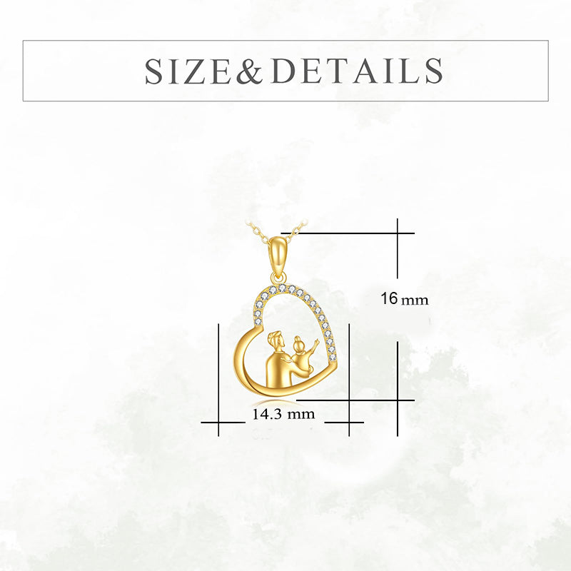 10K 14K 18K Gold Father Daughter Heart Pendant Necklace For Gift