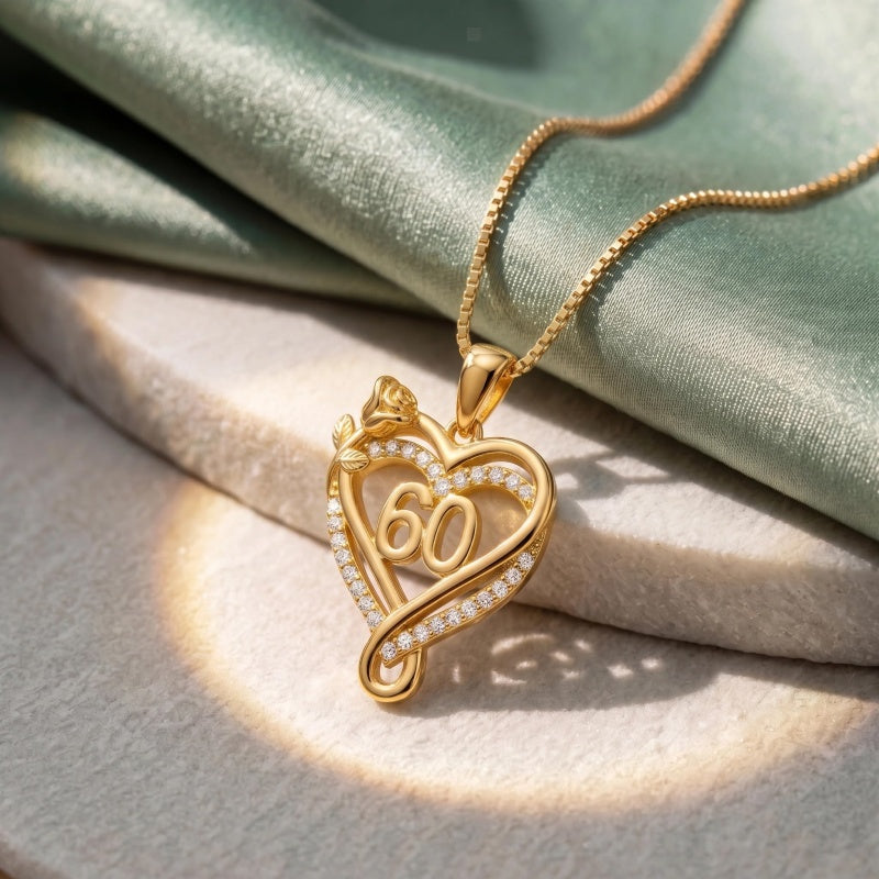 14K Gold  Plated Birthday Anniversary Rose Heart Pendant Necklace for Women