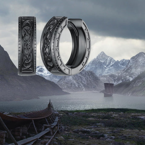14K Gold Plated Viking  Hoop Earrings for Men