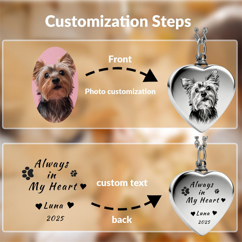 Stainless Steel Personalized Photo Engraved Heart Urn Necklace for Ashes