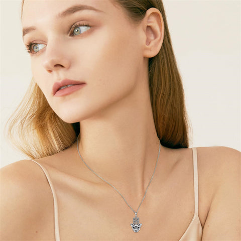 Sterling Silver Hamsa Hand Owl Egyptian Cat Lion Pendant Necklace