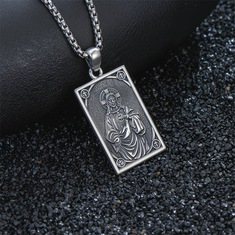 Sterling Silver Saint Anthony Saint Jude Saint Christopher   Saint Michael Amulet Religious Pendant Necklace