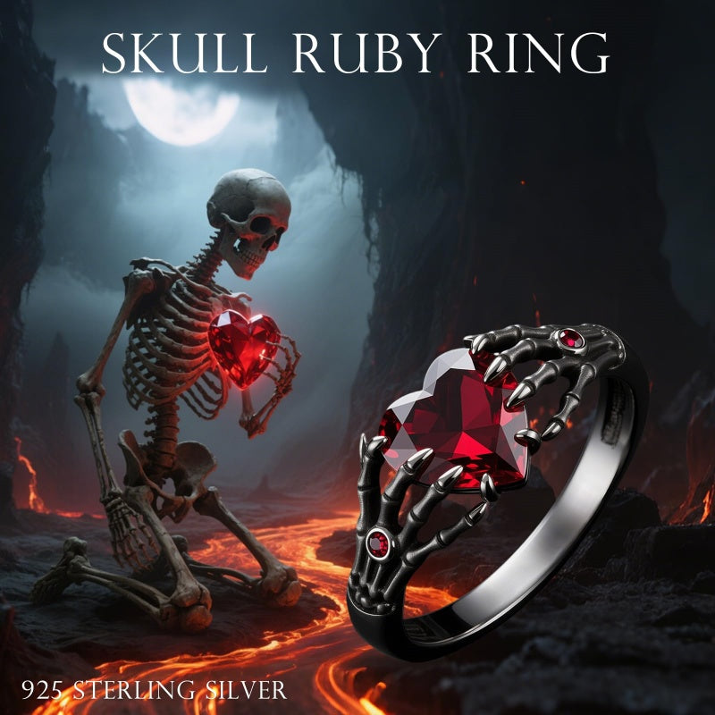 Sterling Silver 10K 14K 18K Gold 2-5CT Heart  Birthstone  Gothic Skeleton Halloween Skull Bat Ring