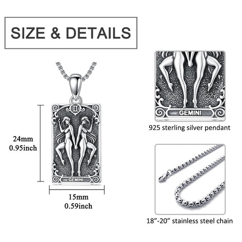 Sterling Silver Tarot Card 12 Zodiac Sign Pendant Necklace