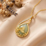 14K Gold Plated Jade Hummingbird Butterfly Dragonfly Turtle Animal Pendant Necklace