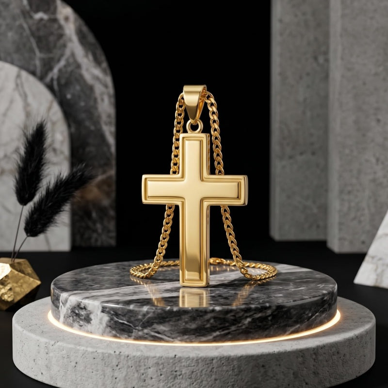 Cross Pendant Necklace for Men 14K Gold Plated Minimalist Christian Jewelry Religious Gift