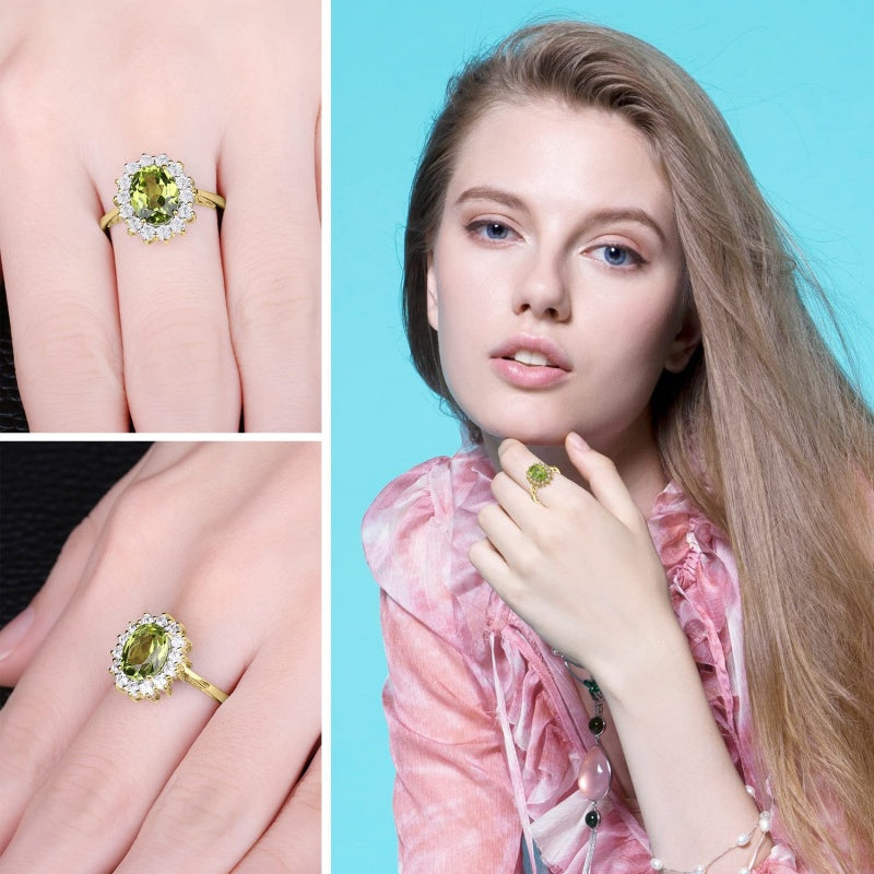 14K Yellow Gold Plated Birthstone Halo Engagement Rings for Women
