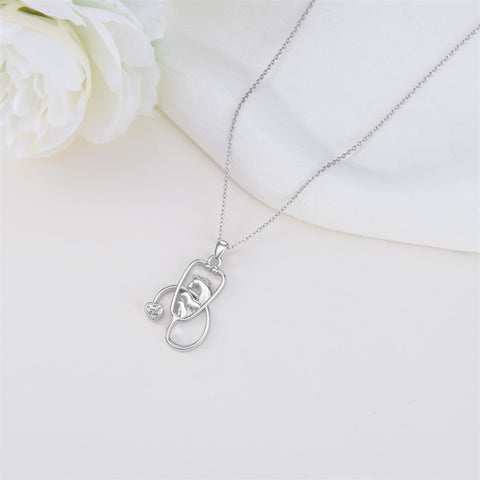 Sterling Silver Cubic Zirconia Animal Silhouette Stethoscope Pendant Necklace