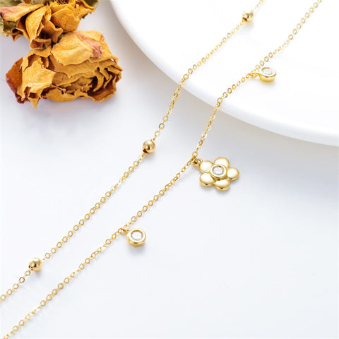 14K Gold Flower Layered Anklet