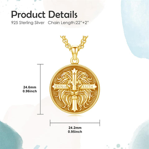 Sterling Silver Faith Bible Lion Pendant Necklace for Men