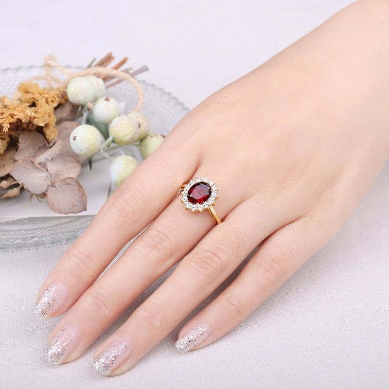 14K Yellow Gold Plated Birthstone Halo Engagement Rings for Women