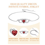 Sterling Silver Endless Love Symbol Birthstone Single Layer Anklet