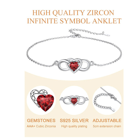 Sterling Silver Endless Love Symbol Birthstone Single Layer Anklet