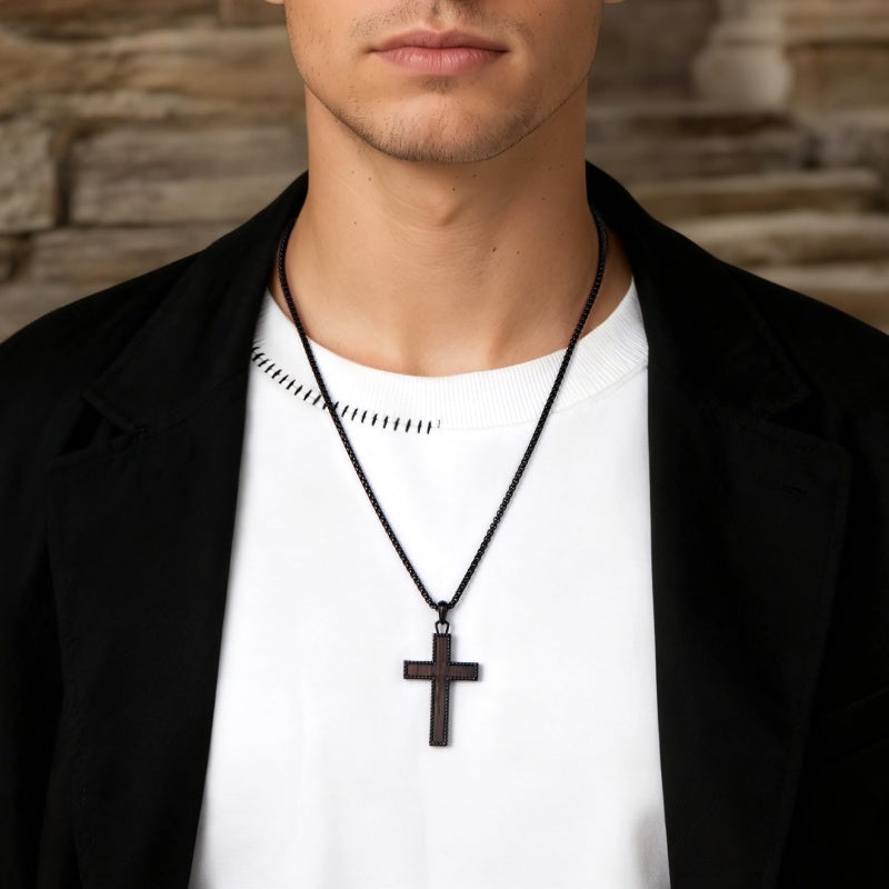 14K Gold Plated Wooden Cross Necklace Jewelry Gift for Him