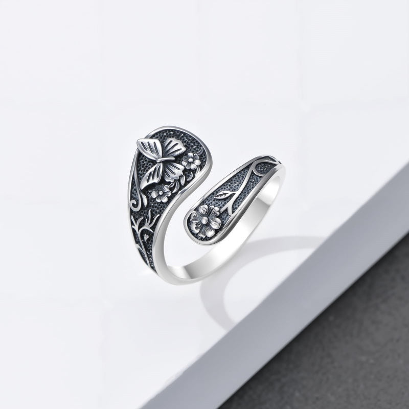 Sterling Silver Turquoise Hummingbird Butterfly Sunflower Adjustable Spoon Ring
