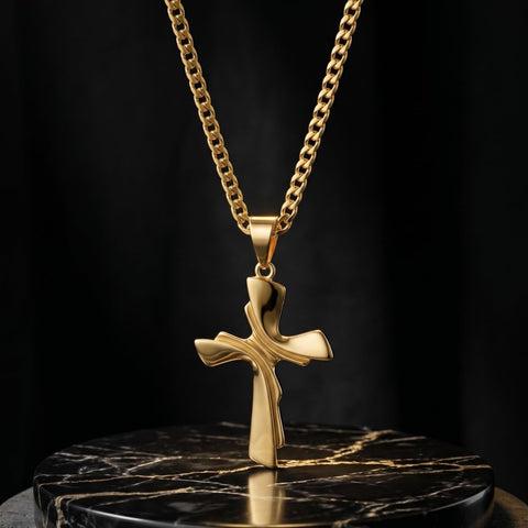 Cross Pendant Necklace for Men 14K Gold Plated Minimalist Christian Jewelry Religious Gift