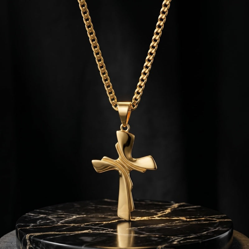 Cross Pendant Necklace for Men 14K Gold Plated Minimalist Christian Jewelry Religious Gift