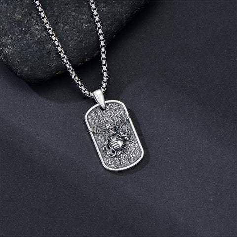 Sterling Silver Marines Cross Pendant Necklace for Men