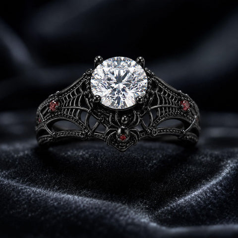 Sterling Silver 10K 14K 18K Gold Custom Engraved Moissanite Engagement Wedding Ring Halloween Gift