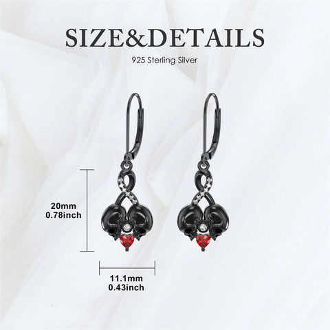 Sterling Silver Cubic Zircon Skull Leverback Earrings