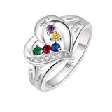 10K 14K 18K Gold Personalized 1-6 Stones Engraved Heart Mother Ring for Mother's Day