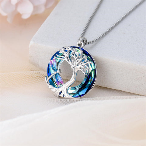 Sterling Silver Crystal Tree of Life Cardinal  Cat Hummingbird Dog Dragonfly Eagle Pendant Necklace