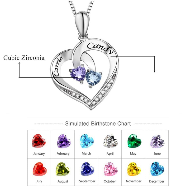 14K Gold 2  Simulated Birthstone Personalized Engraved Pendant Necklace for Women