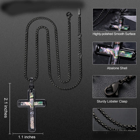 14K Gold Plated Wooden Abalone Shell Cross Pendant Necklacefor Men
