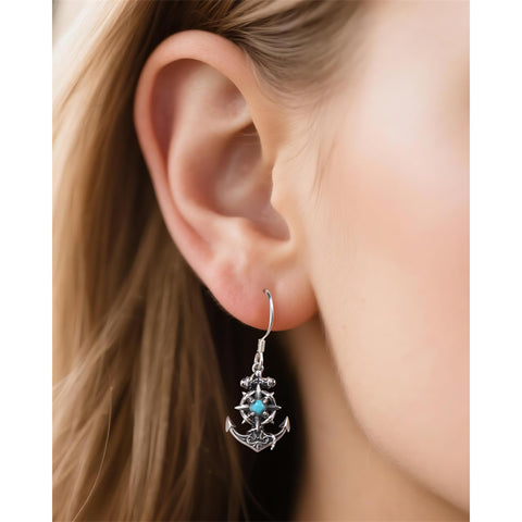Sterling Silver Turquoise Anchor Dangle Earrings