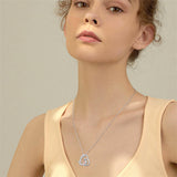 Sterling Silver Cubic Zircon Mother Daughter Mama Bear Giraffe Elephants Otters Penguins Heart Pendant Necklace