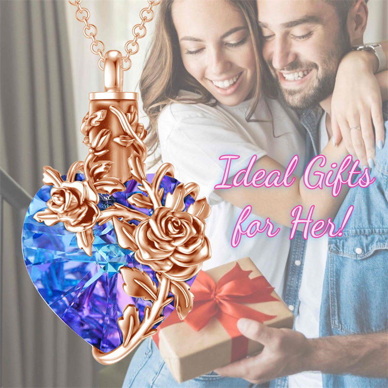 Sterling Silver Heart Crystal Rose Urn Necklaces for Ashes for Women